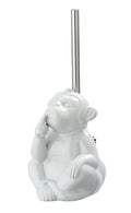 WENKO Monkey Quiet Ceramic Toilet Brush Holder - White Novelty Decor