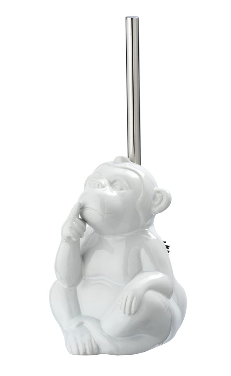 WENKO Monkey Quiet Ceramic Toilet Brush Holder - White Novelty Decor