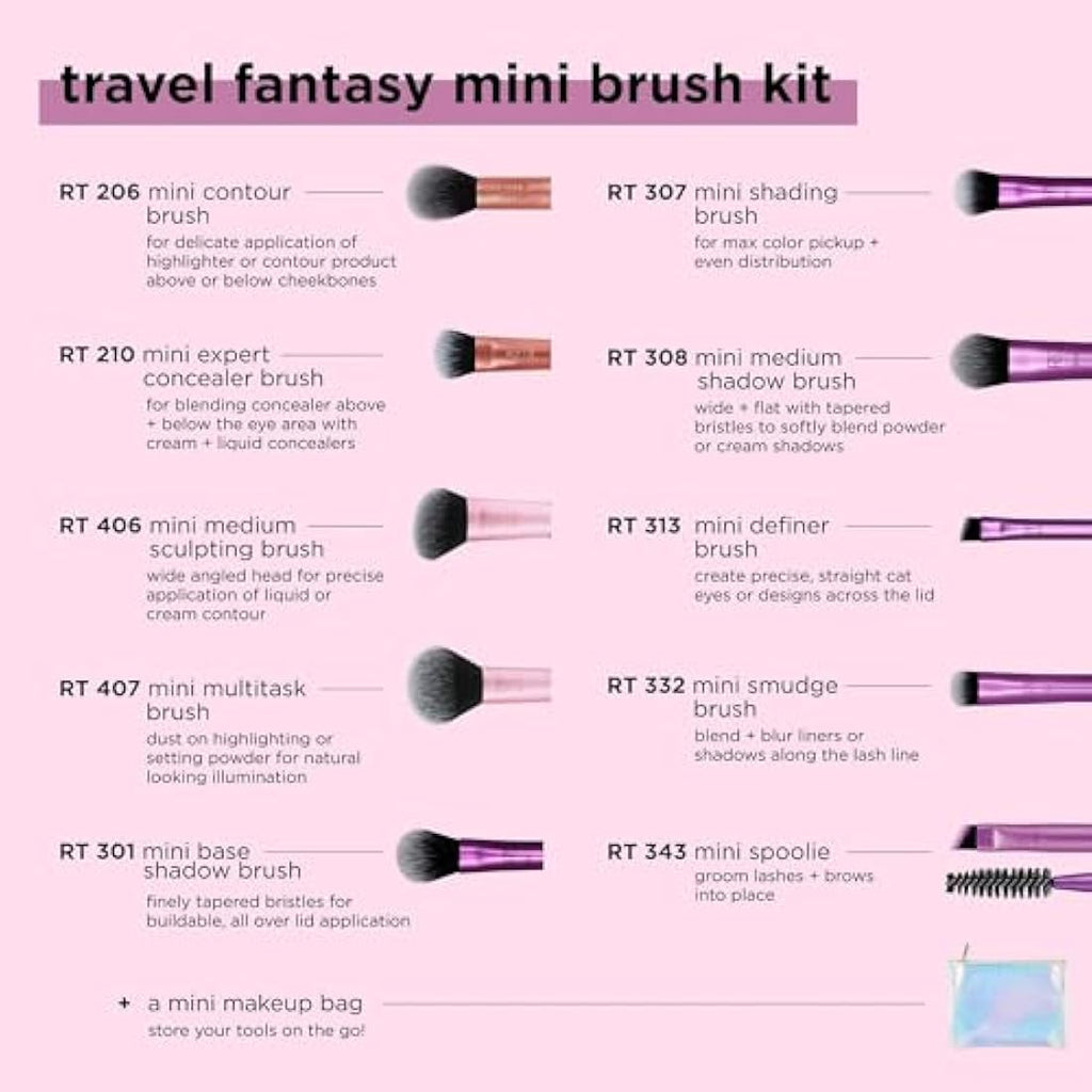 Real Techniques Travel Fantasy Mini Makeup Brush Set | 11-Piece Kit