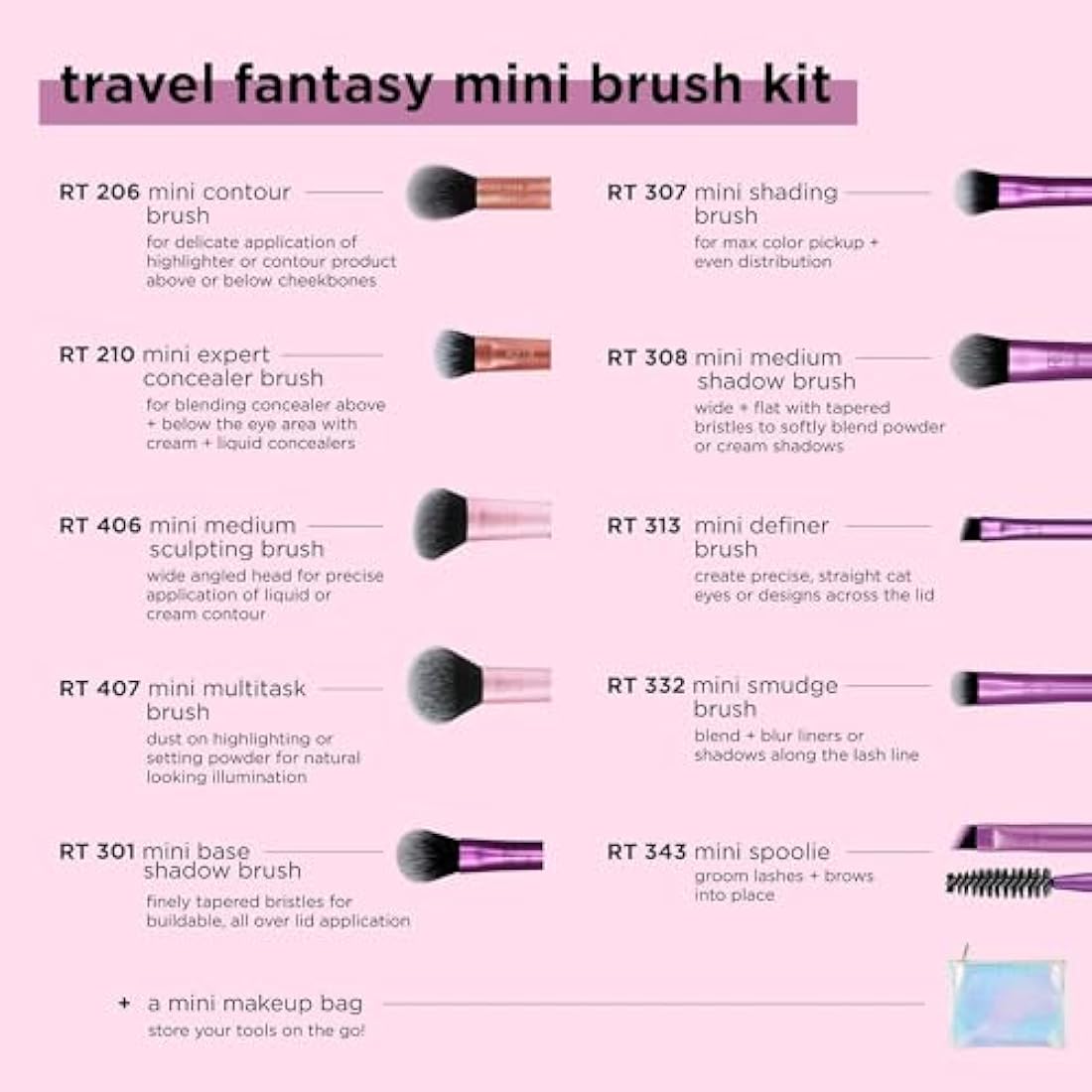 Real Techniques Travel Fantasy Mini Makeup Brush Set | 11-Piece Kit