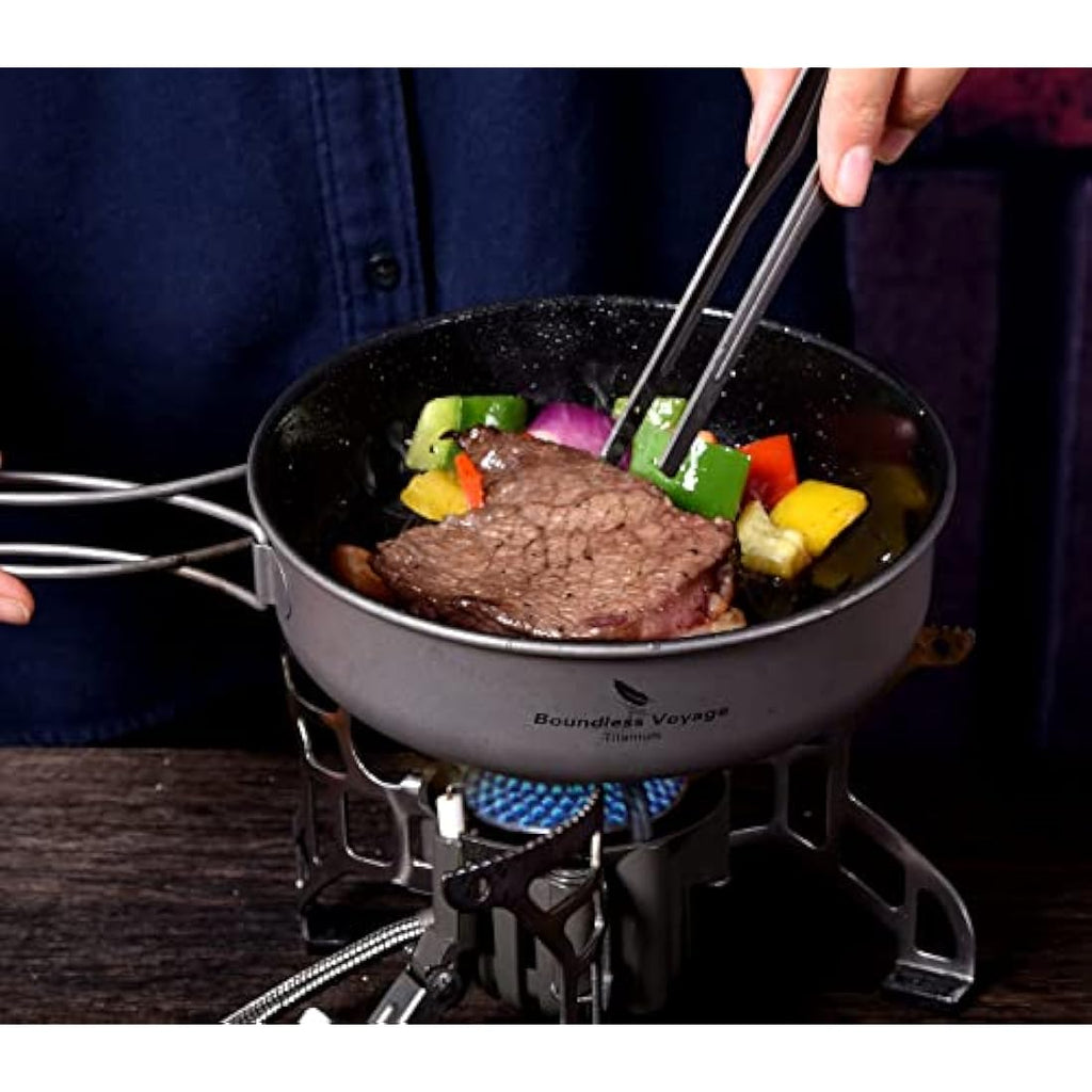 iBasingo 1000ml Titanium Camping Frying Pan with Lid & Folding Handle