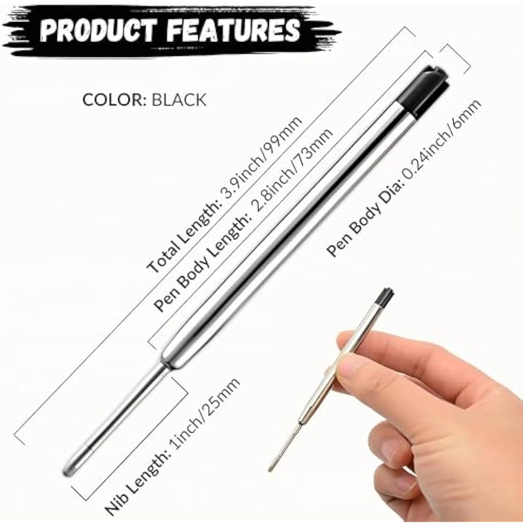 Jolof Store Parker Compatible Ballpoint Pen Refills - 20 Pack Black Ink