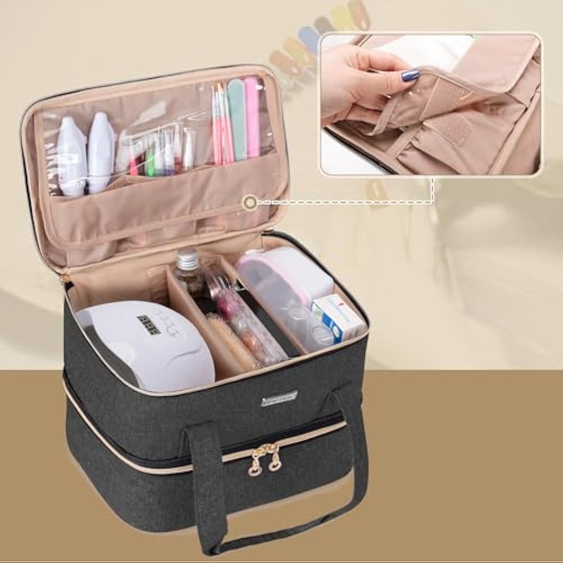 BAFASO Nail Polish Organiser Case - Holds 40 Bottles & Nail Lamp, Black