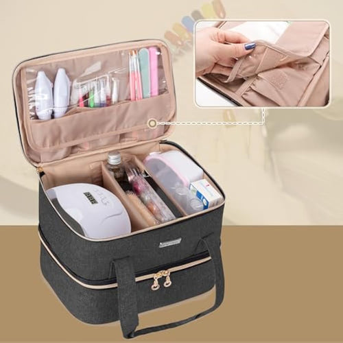 BAFASO Nail Polish Organiser Case - Holds 40 Bottles & Nail Lamp, Black