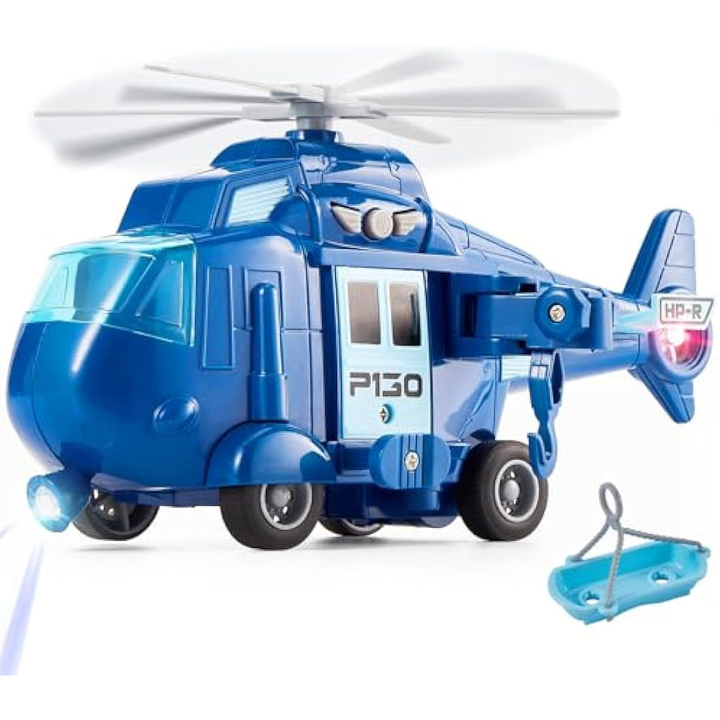 HERSITY Police Rescue Helicopter Toy with Lights and Sound – Blue