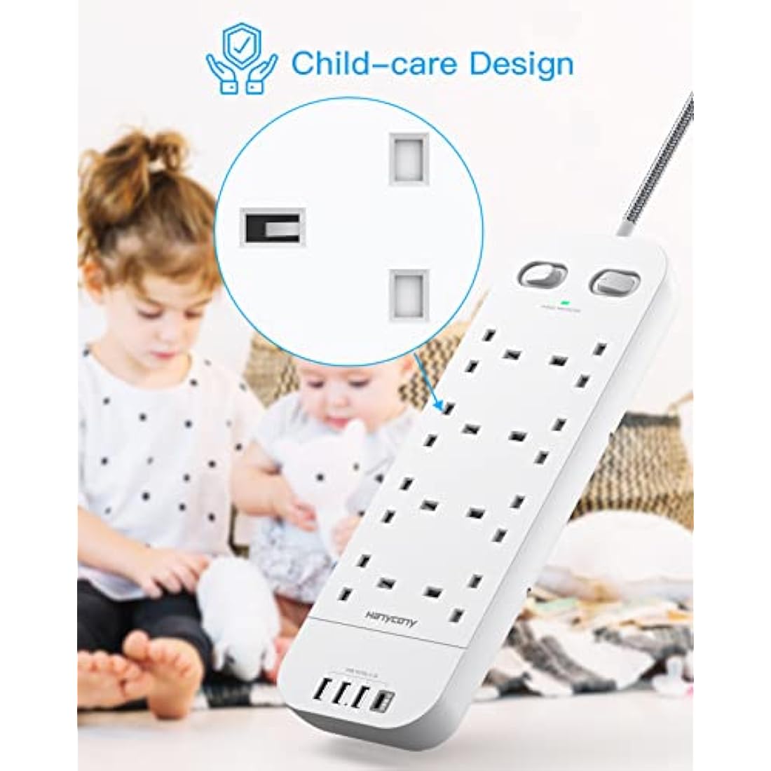 Jolof Store 8-Way Power Strip – 10FT Extension Lead with 4 USB Ports