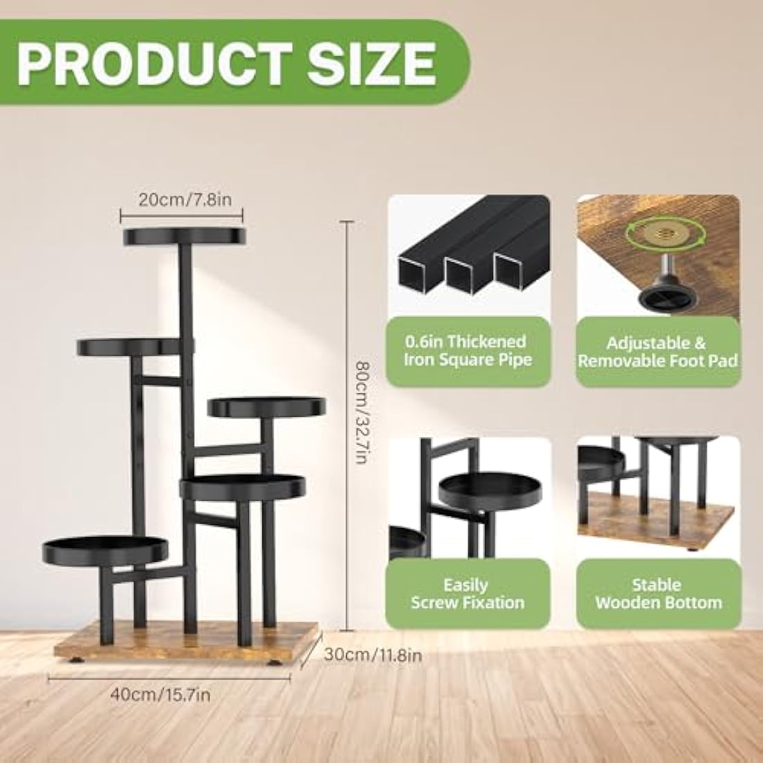 iDavosic.ly 5 Tier Plant Stand – Tall Metal & Wood Corner Display Rack