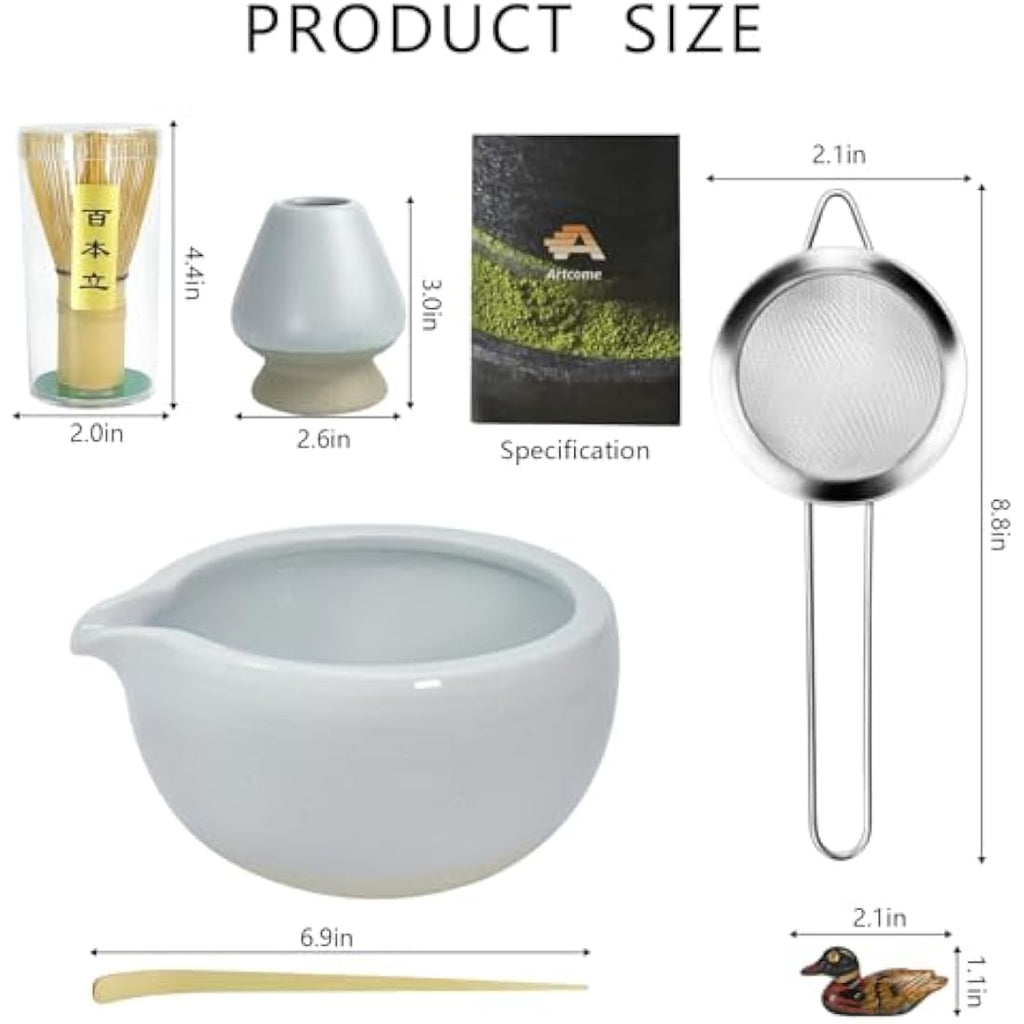 Artcome Matcha Ceremony Kit – Bamboo Whisk and Pottery Bowl with Spout