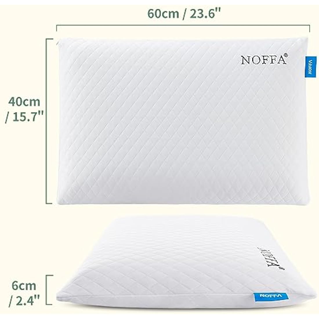 NOFFA Thin Memory Foam Pillow – 2.4” Low Profile for Stomach Sleepers