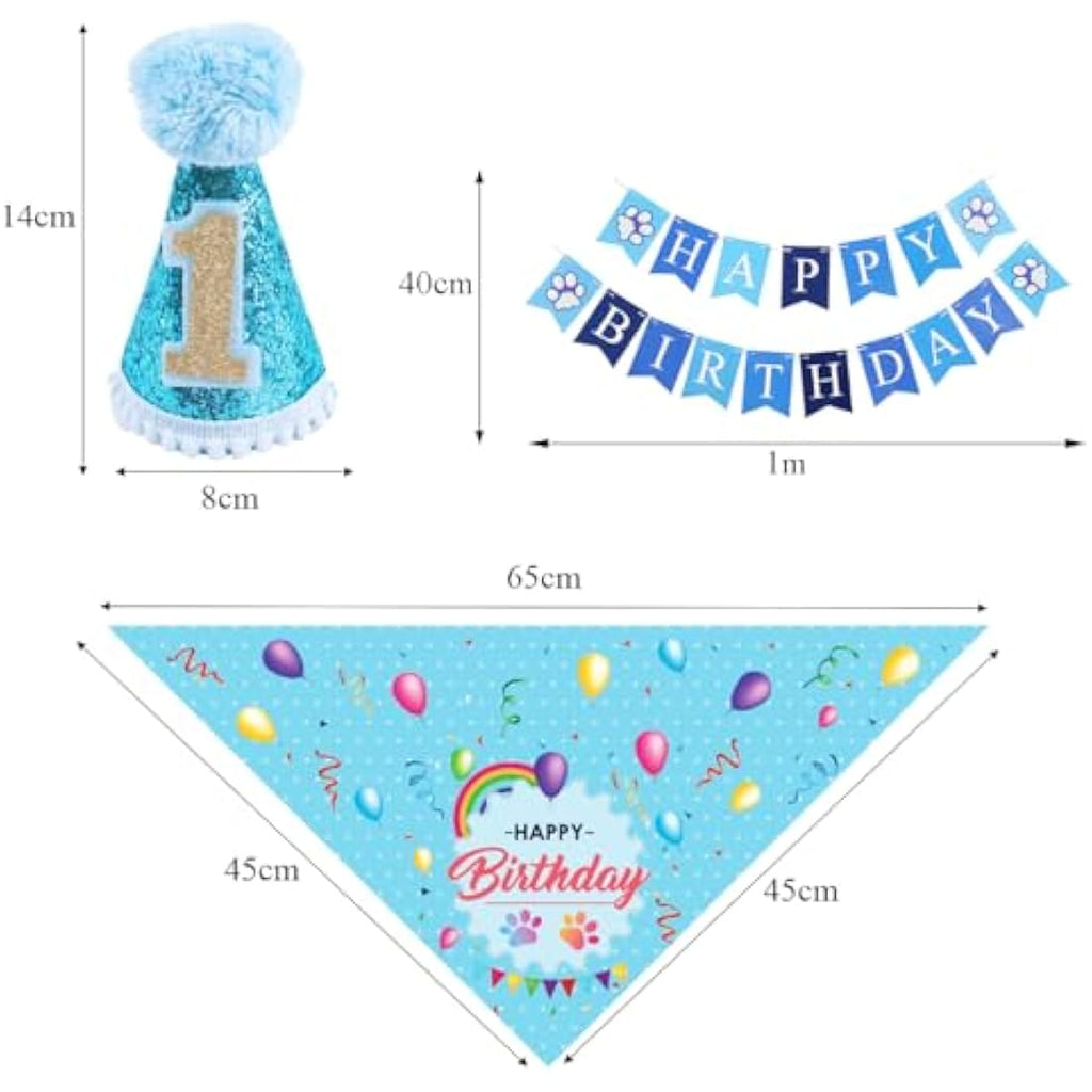 Jolof Store Blue Dog 1st Birthday Hat and Bandana Set for Small Medium Pets
