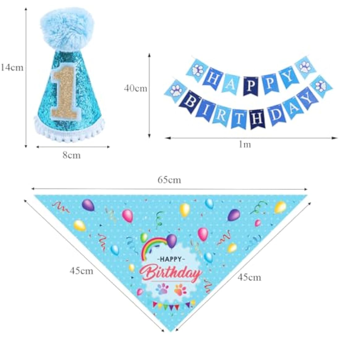 Jolof Store Blue Dog 1st Birthday Hat and Bandana Set for Small Medium Pets
