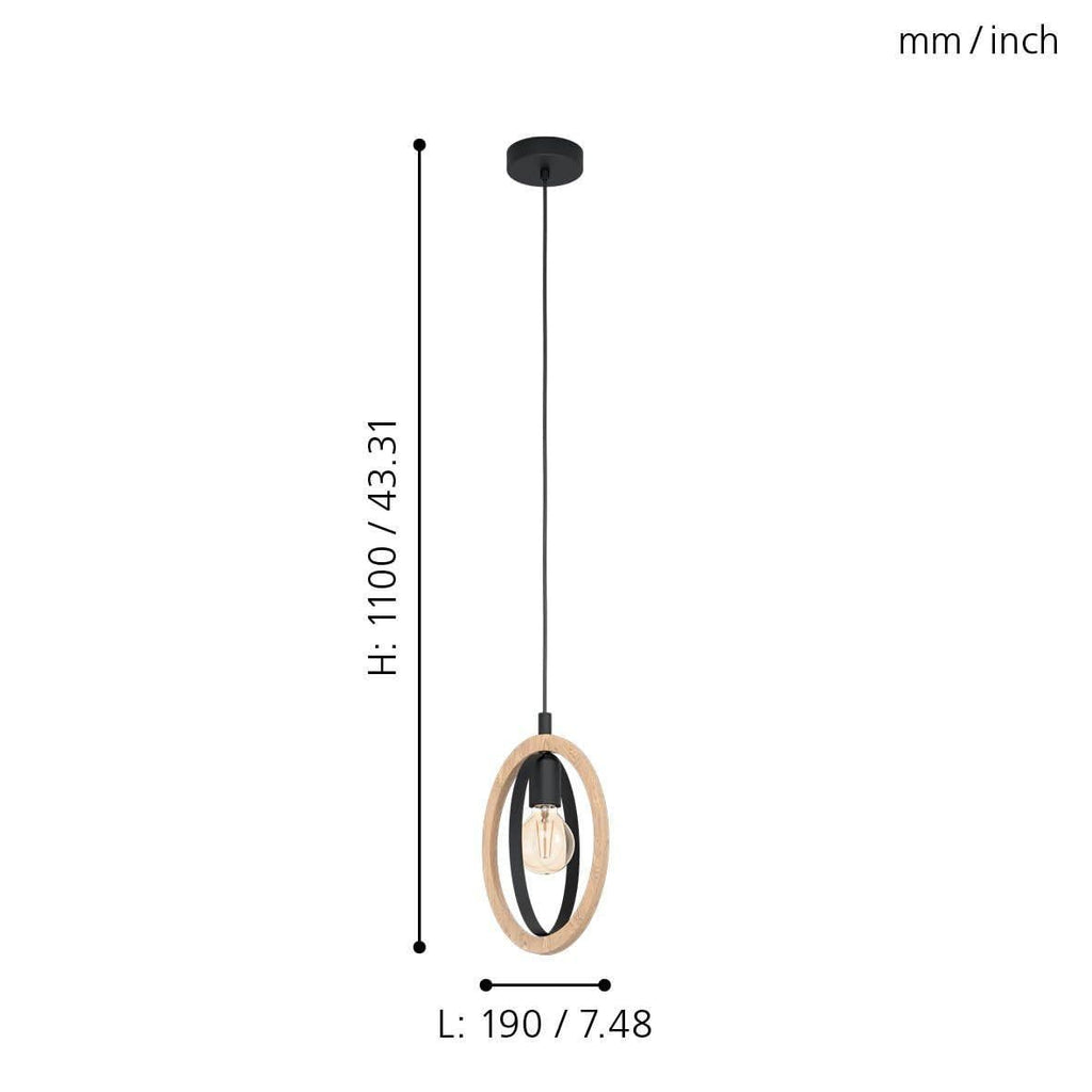 Eglo Pendant Lamp Basildon – Vintage Industrial 1-Light Steel & Wood