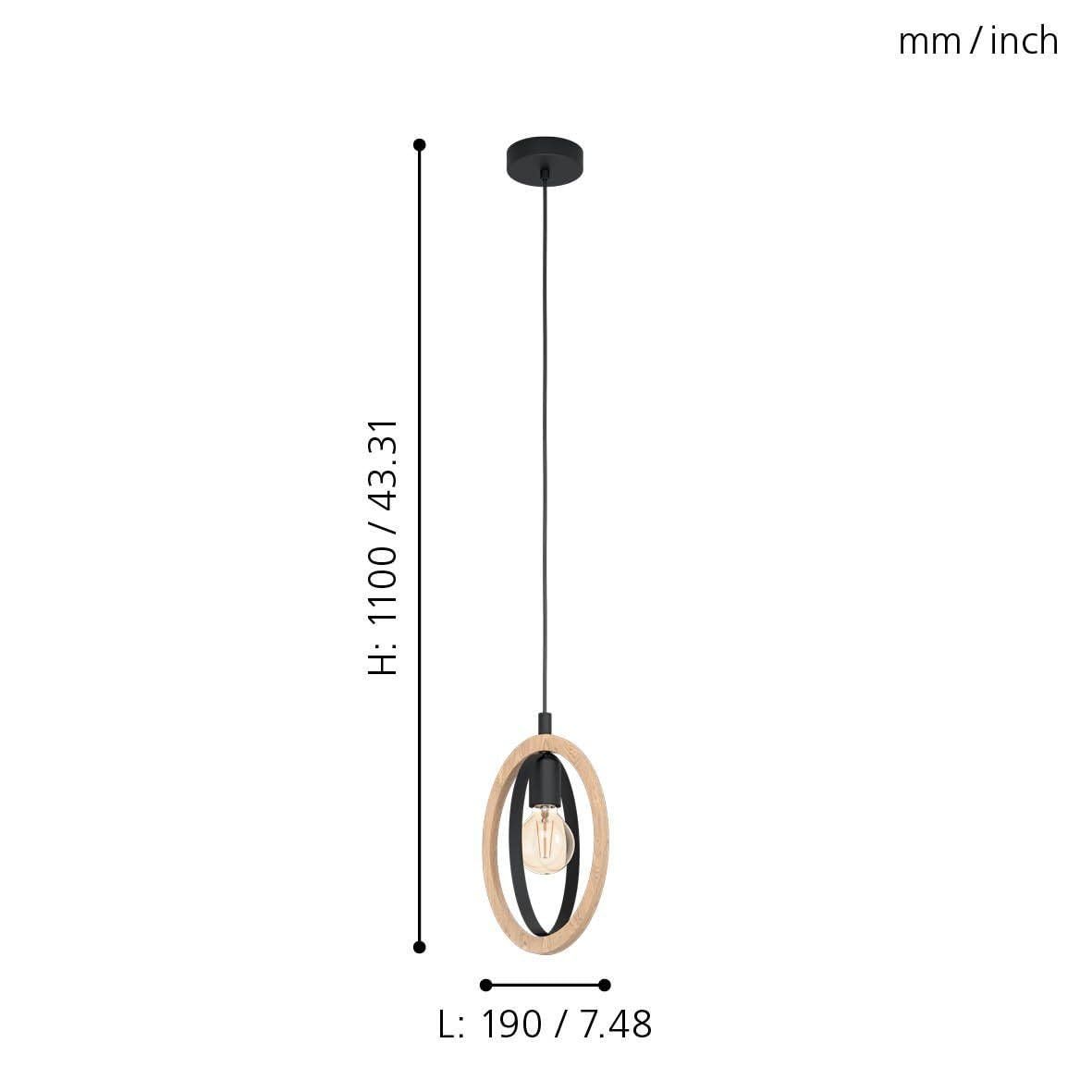 Eglo Pendant Lamp Basildon – Vintage Industrial 1-Light Steel & Wood