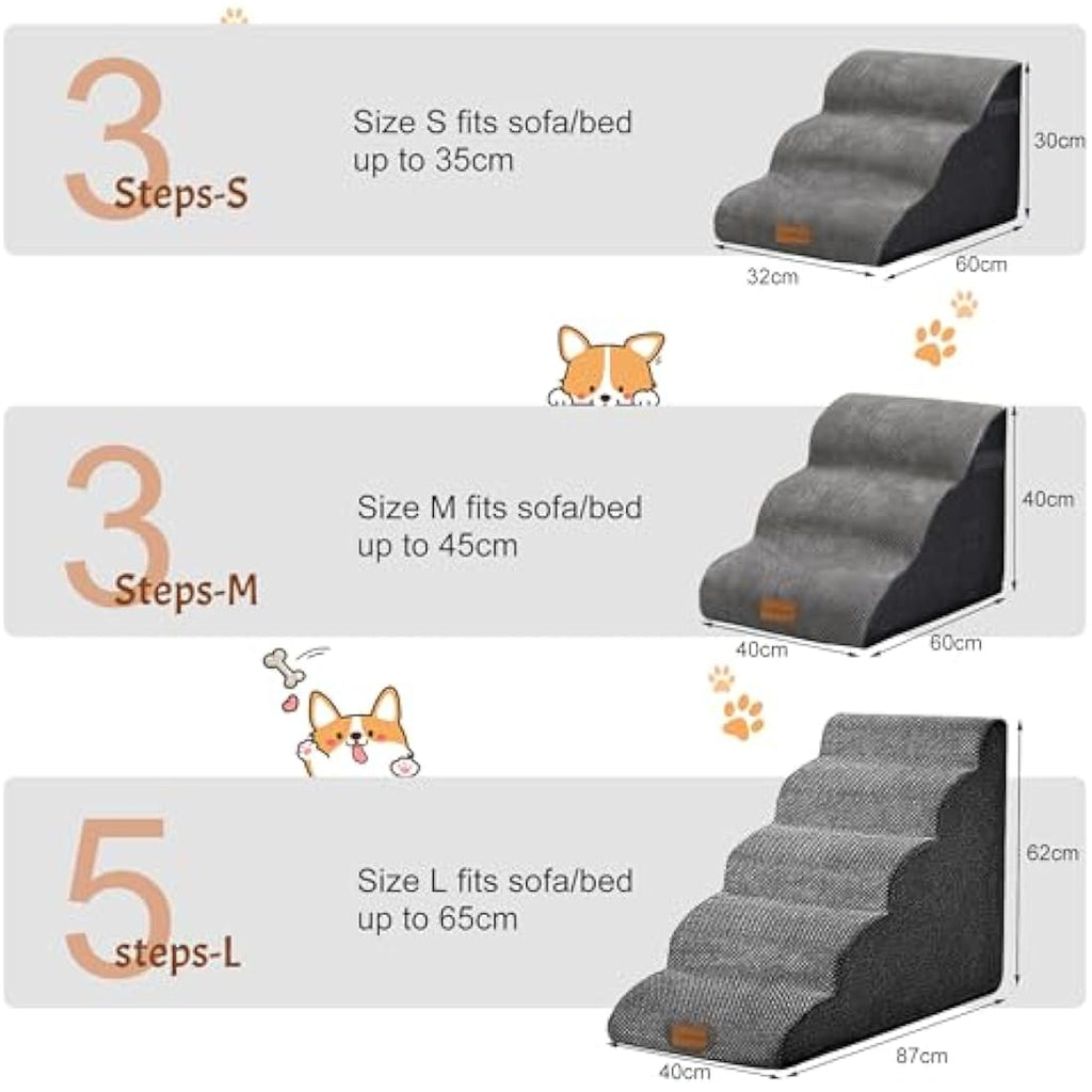Trhillsbrad 3-Step Foam Dog Stairs – Non-Slip Pet Ramp for Beds