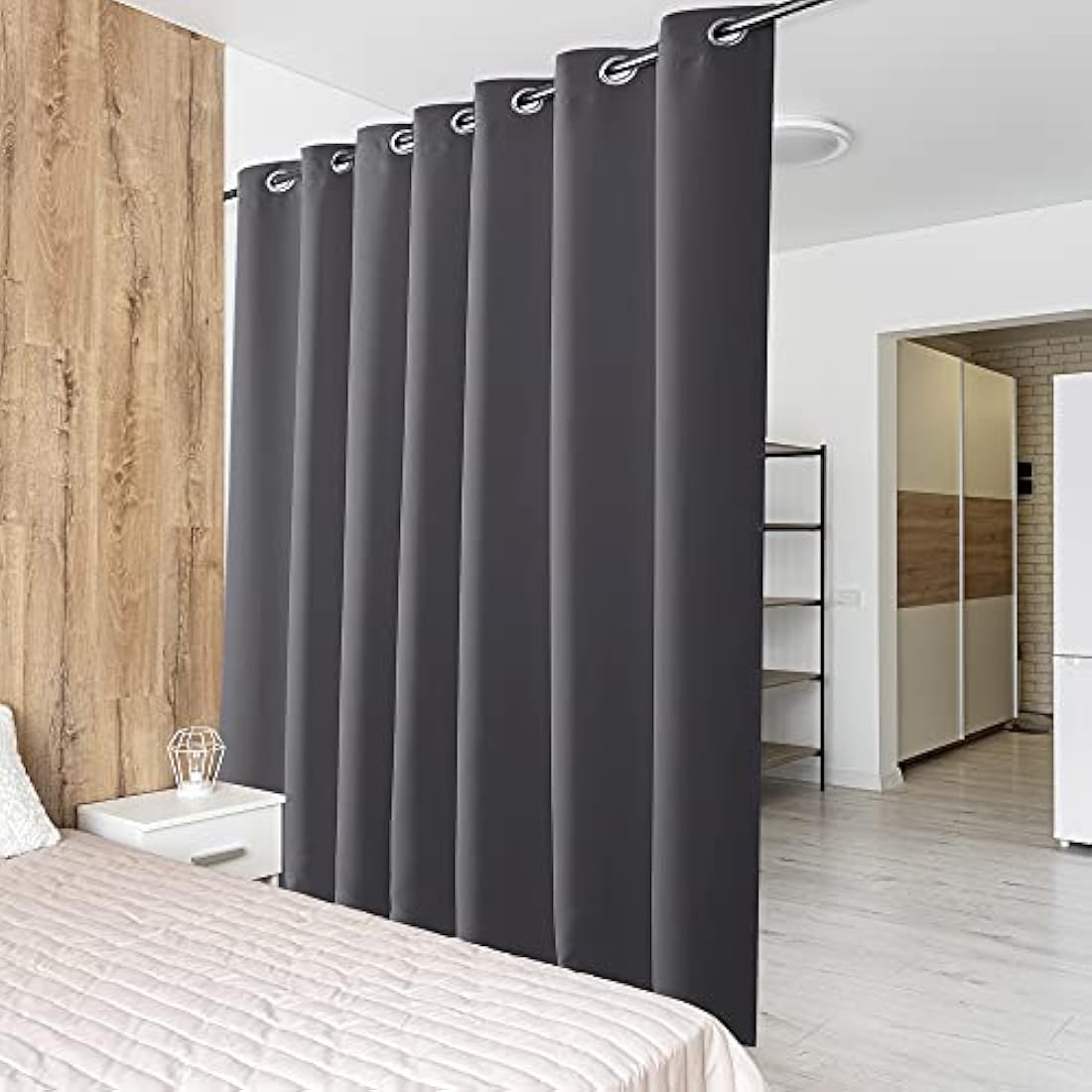 PONY DANCE Extra Wide Blackout Room Divider Curtain, 100 x 95 Inch, Grey