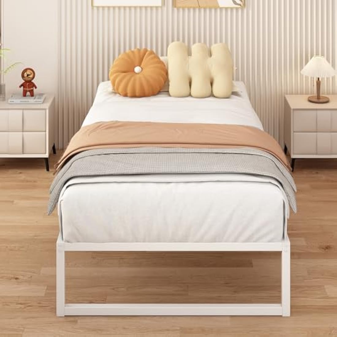 Single Metal Bed Frame – 90x190cm Steel Slat Support, White