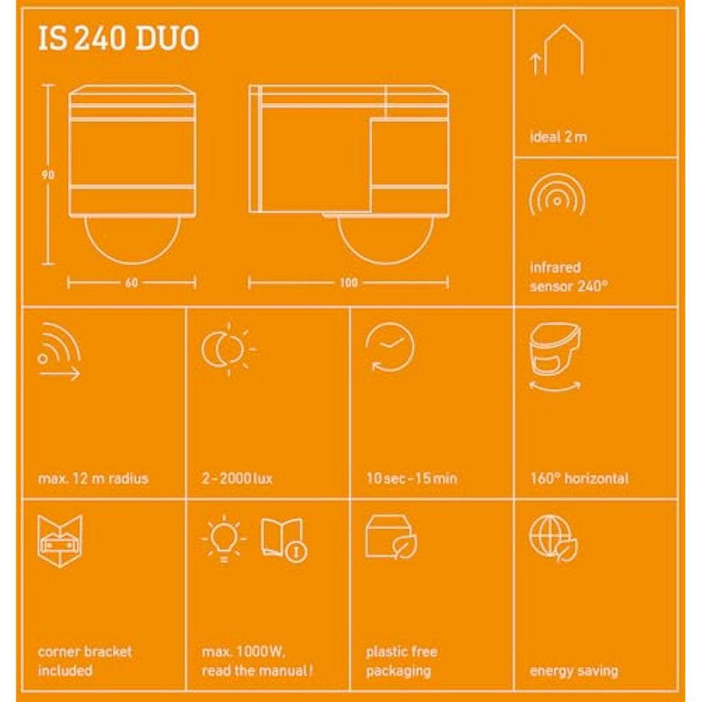 Steinel IS 240 DUO Motion Detector | 240° Infrared Sensor - Black
