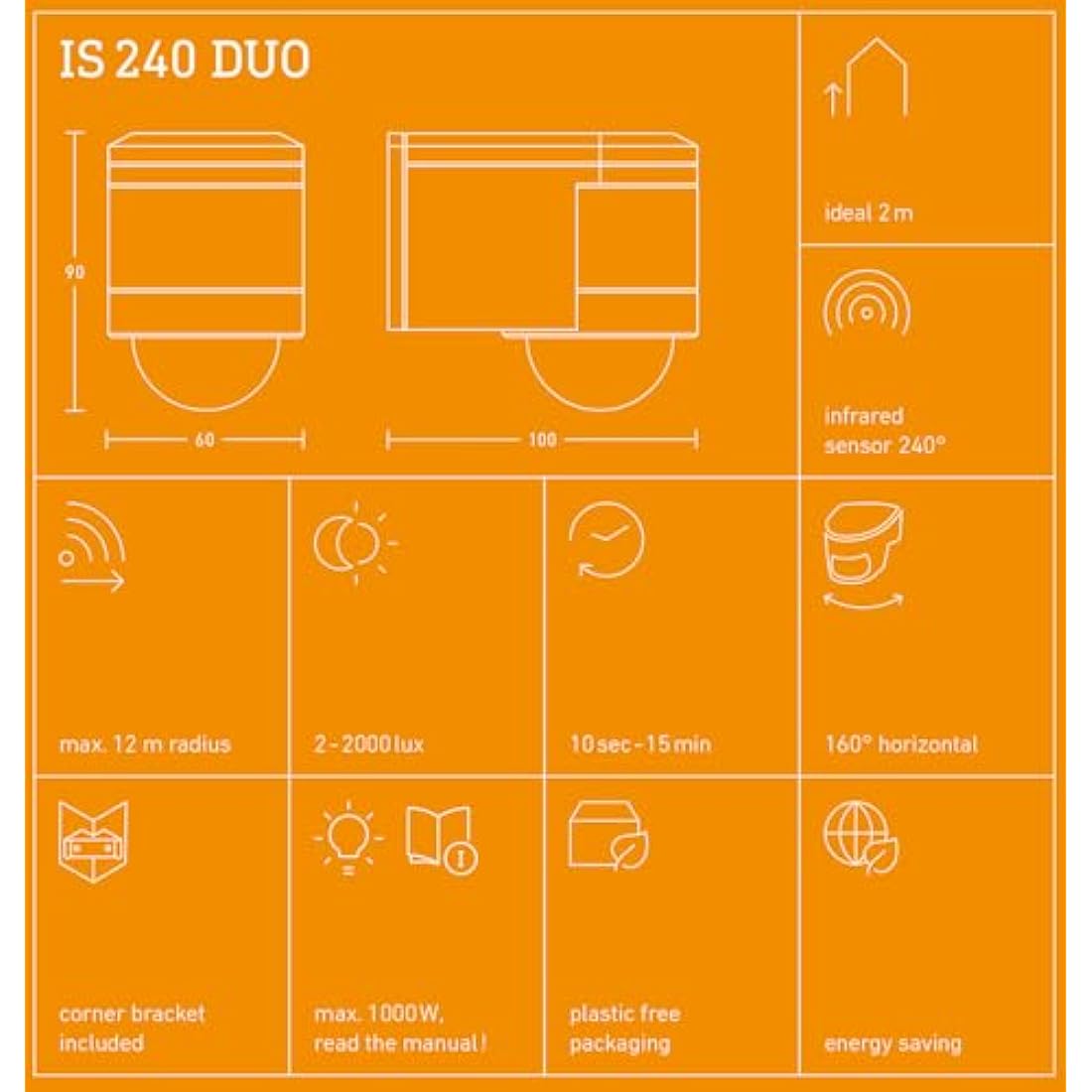 Steinel IS 240 DUO Motion Detector | 240° Infrared Sensor - Black