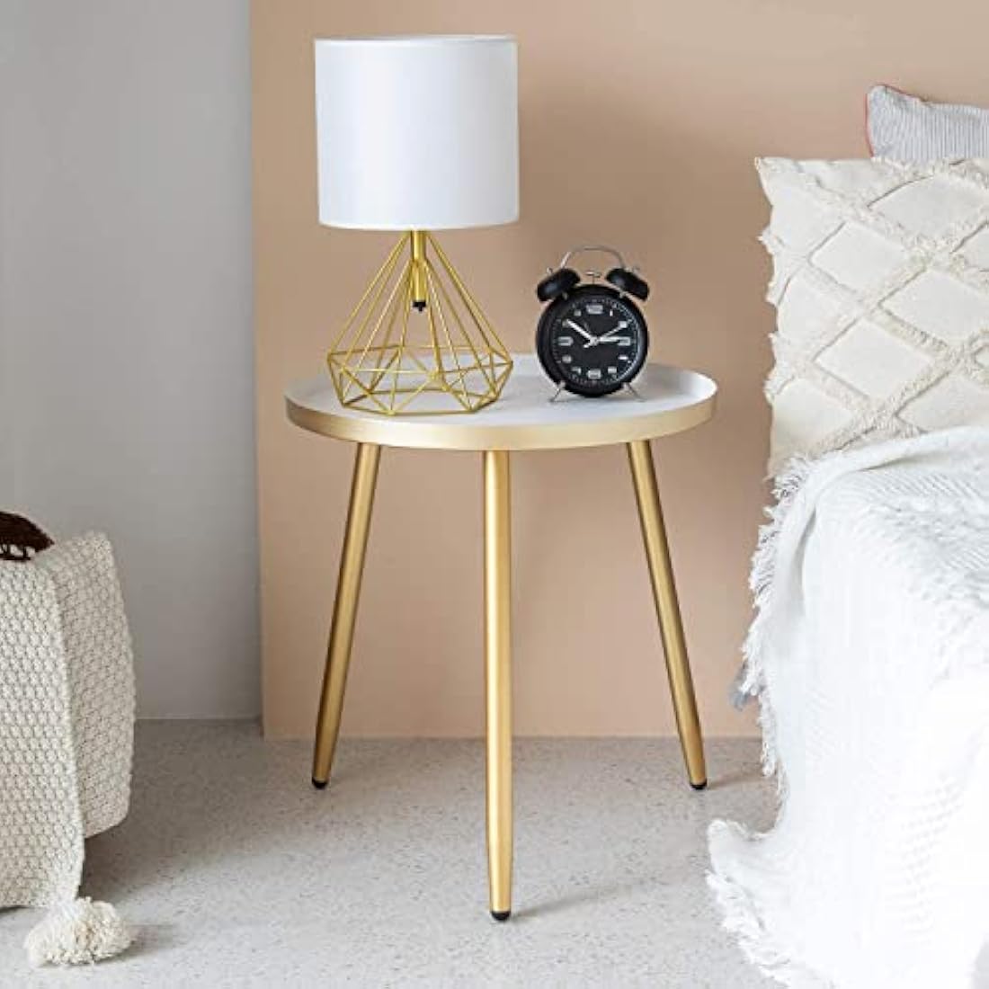 AOJEZOR Round Metal Side Table – Modern End Table for Small Spaces, Gold