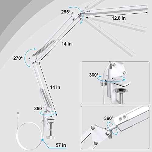 SKYLEO LED Desk Lamp – Swing Arm Clamp Light with 30 Modes | White