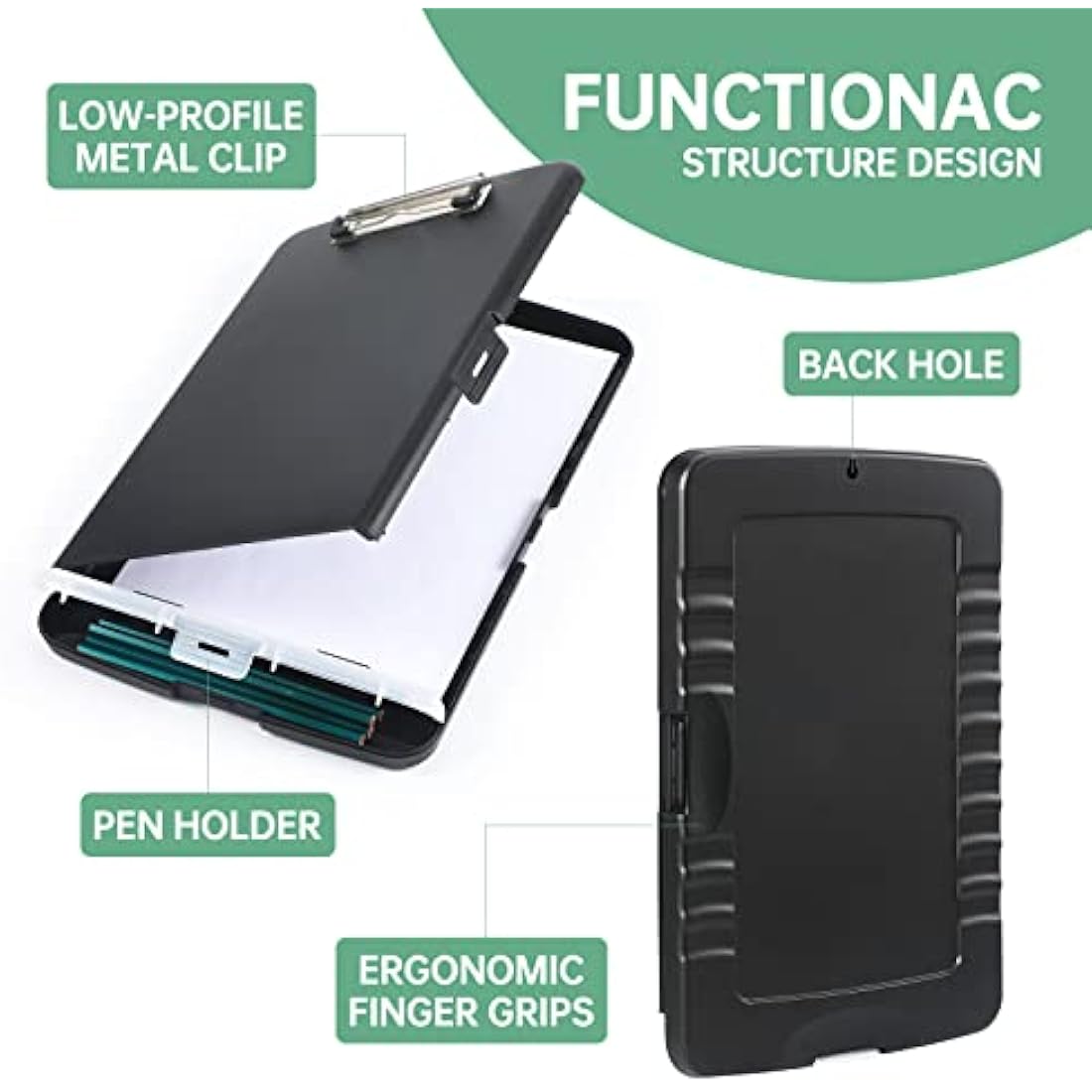 DMFLY Storage Clipboard – Heavy Duty A4 Case with Pen Holder, 200 Sheet Cap
