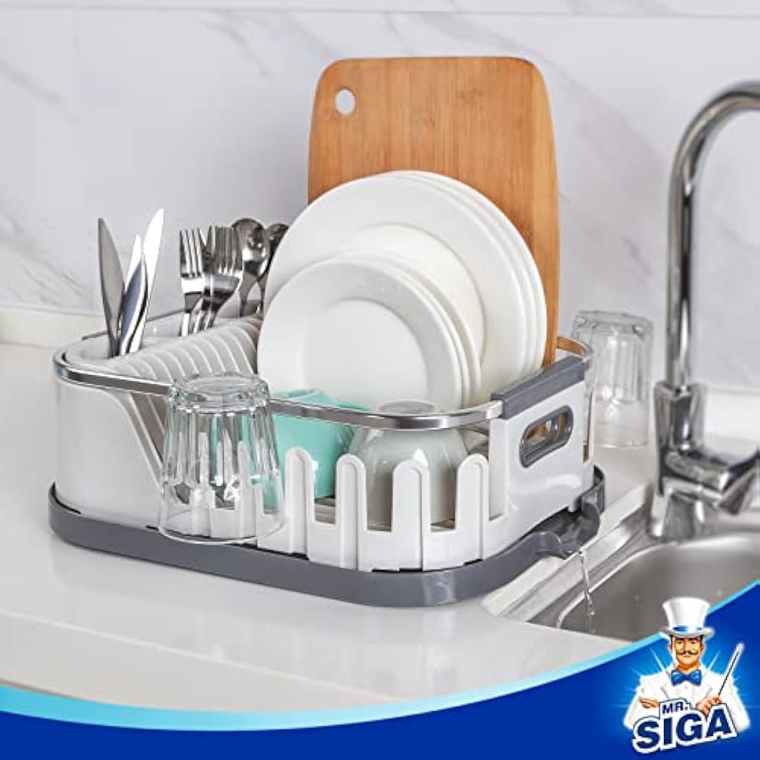 MR.SIGA Dish Drying Rack with Drainboard – Compact Aluminum Kitchen Drainer