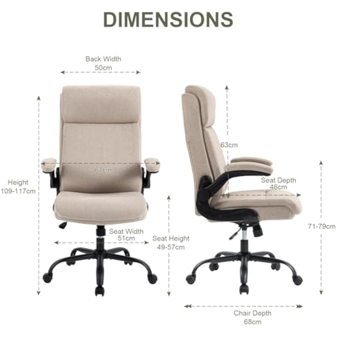 CASTLOVE Ergonomic Office Chair – High Back Fabric Desk Chair with Flip-Up Arms