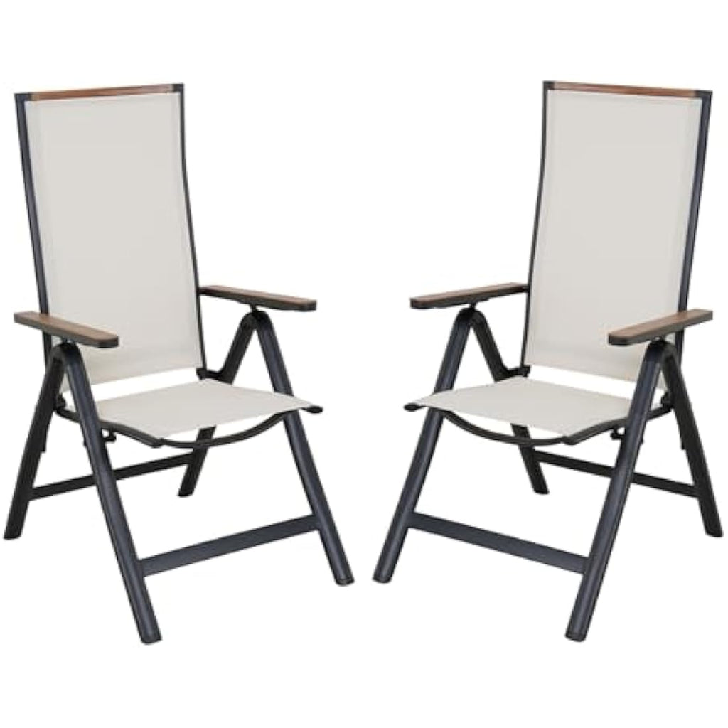 Jolof Store Aluminum Folding Garden Chairs - 6-Position High Back, Set of 2