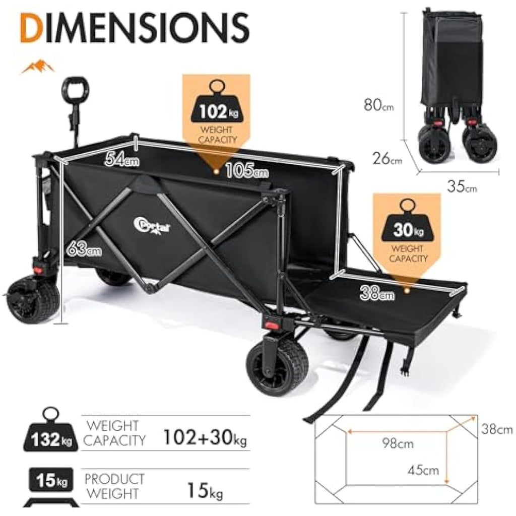 Portal 300L Heavy Duty Beach Trolley | Folding Camping Cart with Brakes