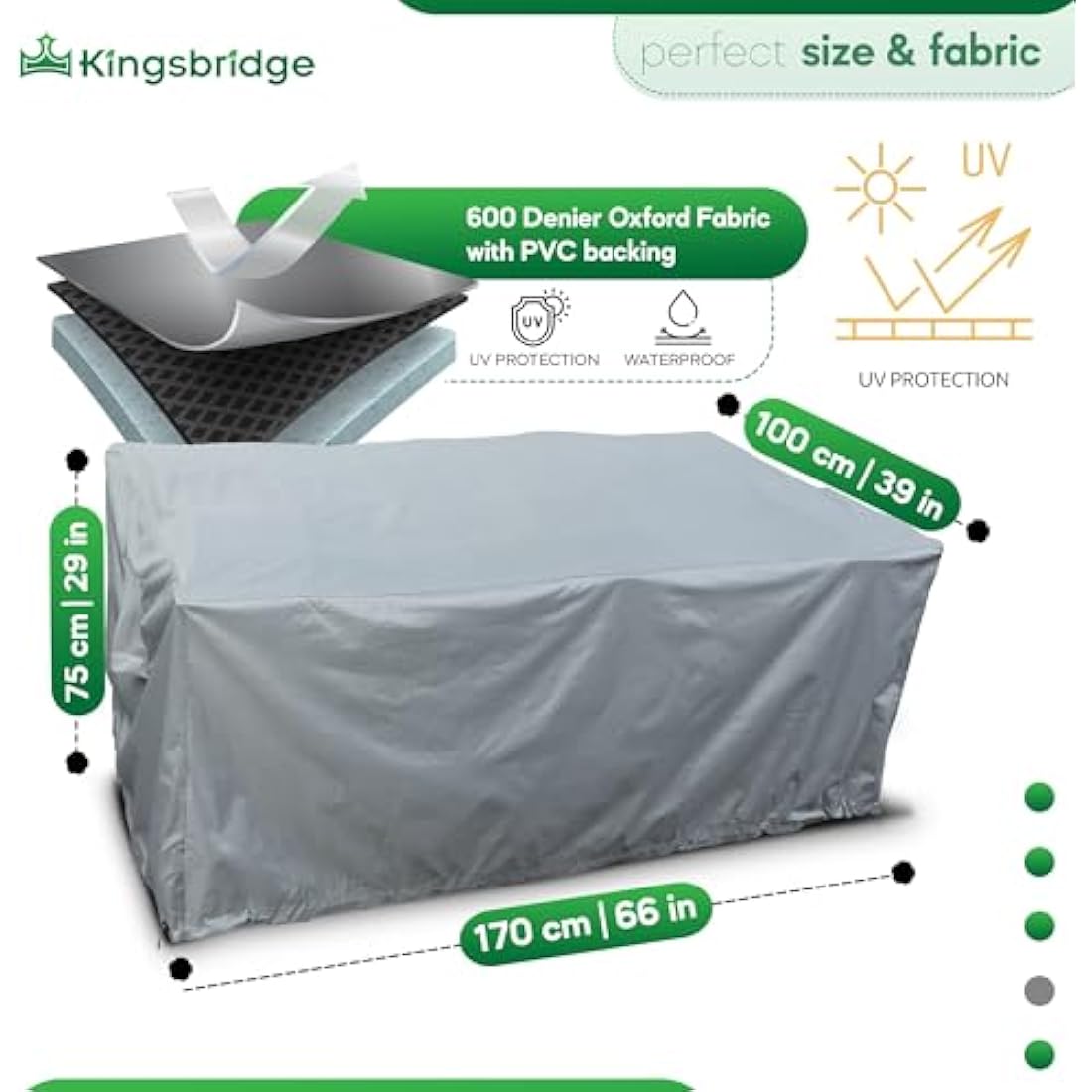 Kingsbridge Rectangular Garden Table Cover | 600D Heavy Duty Grey – 170cm
