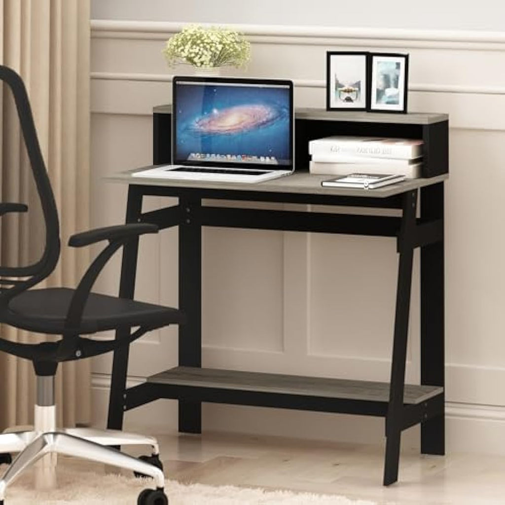 Furinno Simplistic A-Frame Computer Desk with Hutch - Black/French Oak