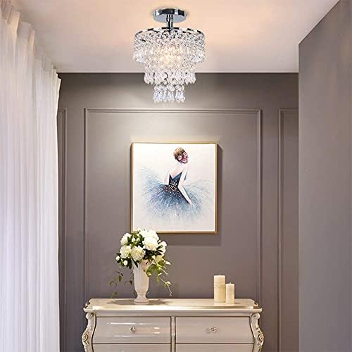 FRIXCHUR Modern 3-Tier Crystal Raindrop Chandelier | Chrome Ceiling Light
