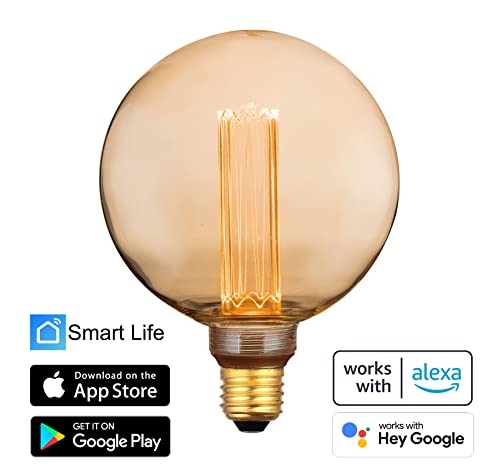 greenandco 4X Smart WiFi LED Bulb – Vintage E27 G125 Dimmable 1800K