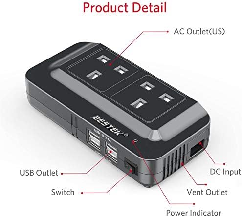 BESTEK 200W Power Inverter | 12V to 240V Car Converter with 4 USB Ports