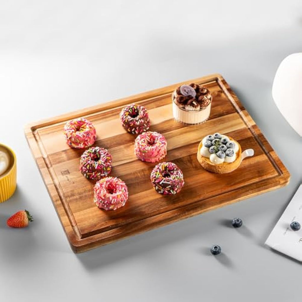 James.F Acacia Wood Chopping Board | Reversible Serving Board with Juice Groove