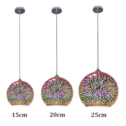 KRUIHAN 3D Firework Glass Pendant Light – 20cm Silver Globe Chandelier
