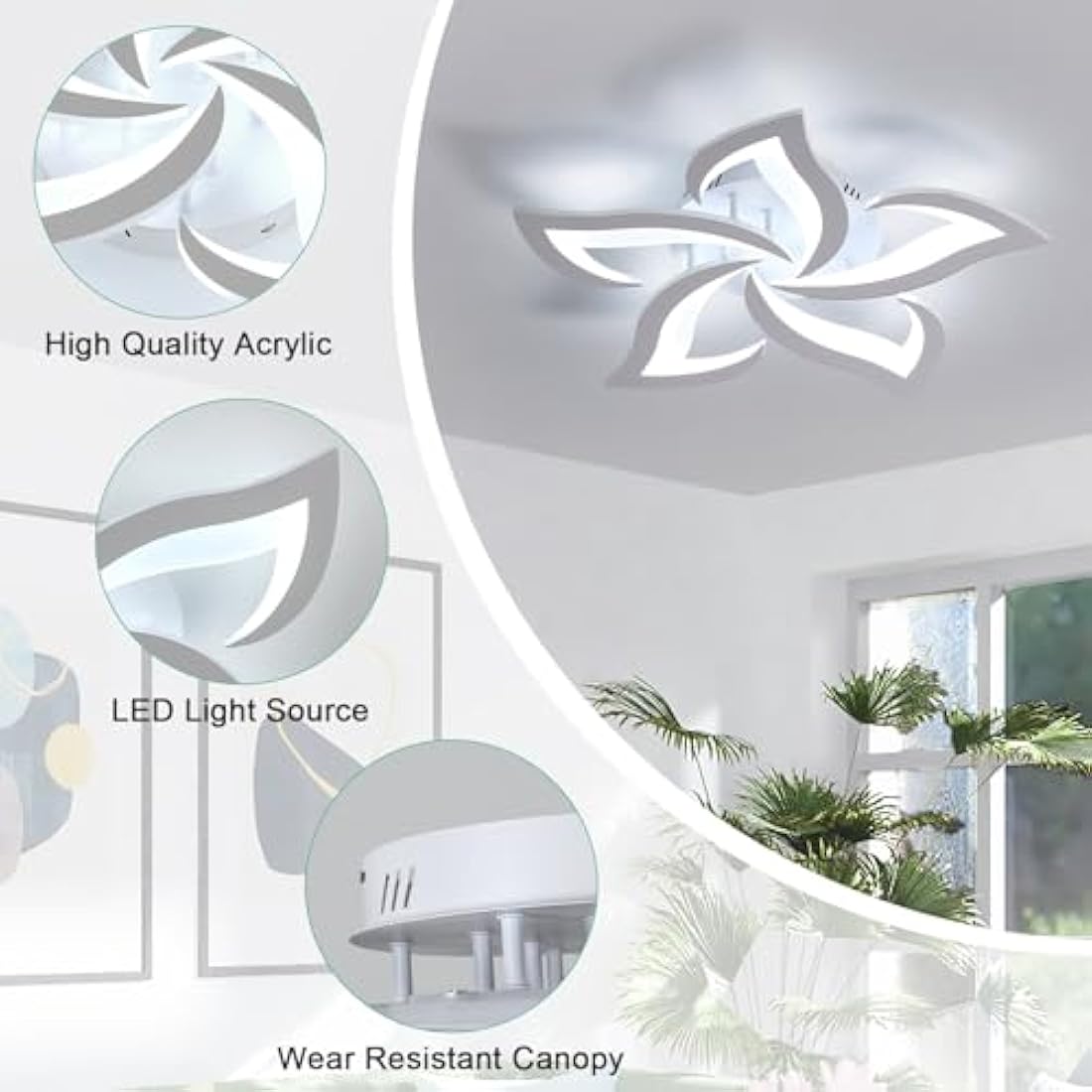 Dorlink 60W LED Flower Ceiling Light – Modern 5-Light Acrylic Fixture