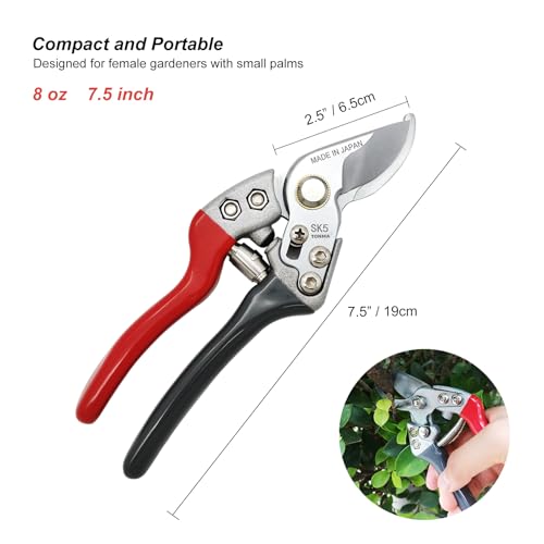 TONMA 7.5" Japanese SK5 Steel Bypass Garden Shears - Heavy Duty Secateurs