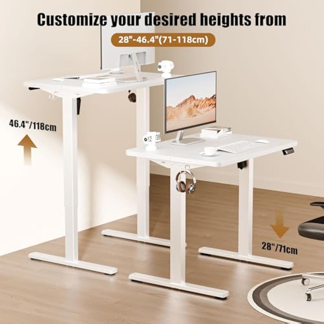 ERGOMAKER Electric Standing Desk - 80x60cm Sit Stand Desk, White