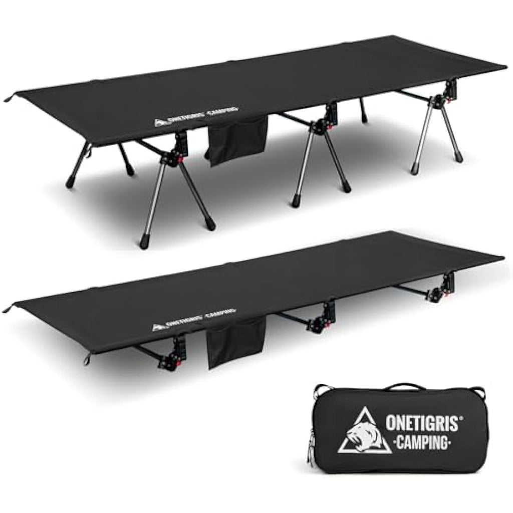OneTigris SUPRANUBIS Camping Cot – Height Adjustable Folding Bed, Black
