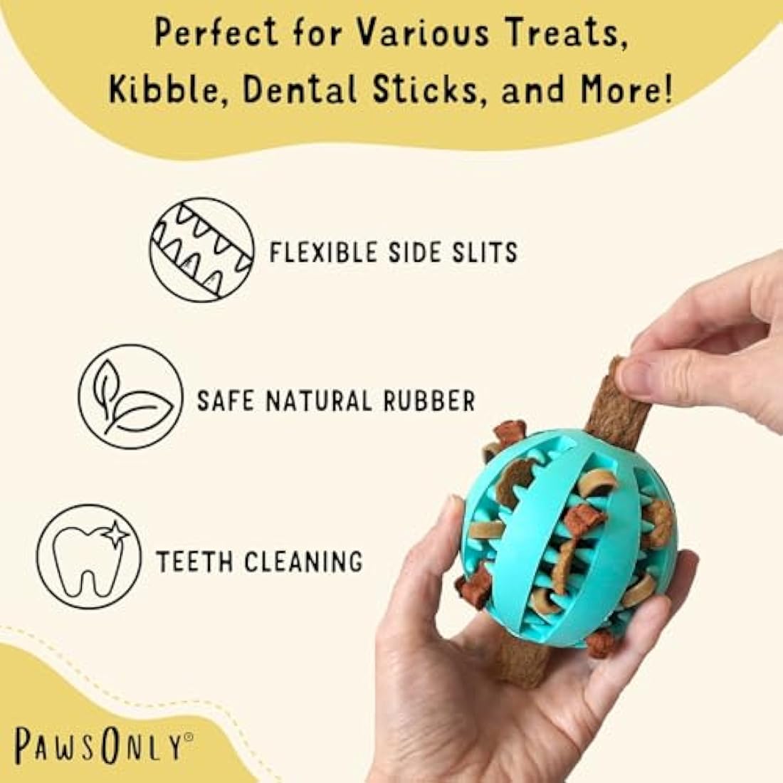 PawsOnly Dog Treat Ball Dispenser - Interactive Rubber Dental Toy, Green