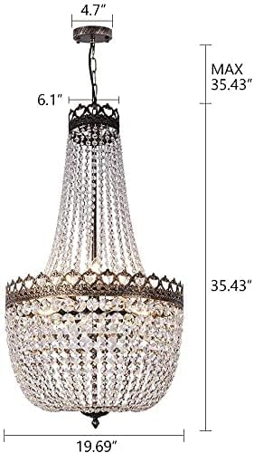 Wellmet French Empire Crystal Chandelier – 9-Light Antique Bronze Pendant