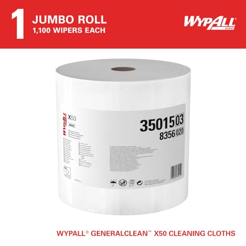 WypAll X50 General Clean Cloths – White Industrial Wipers, 1100 Sheets