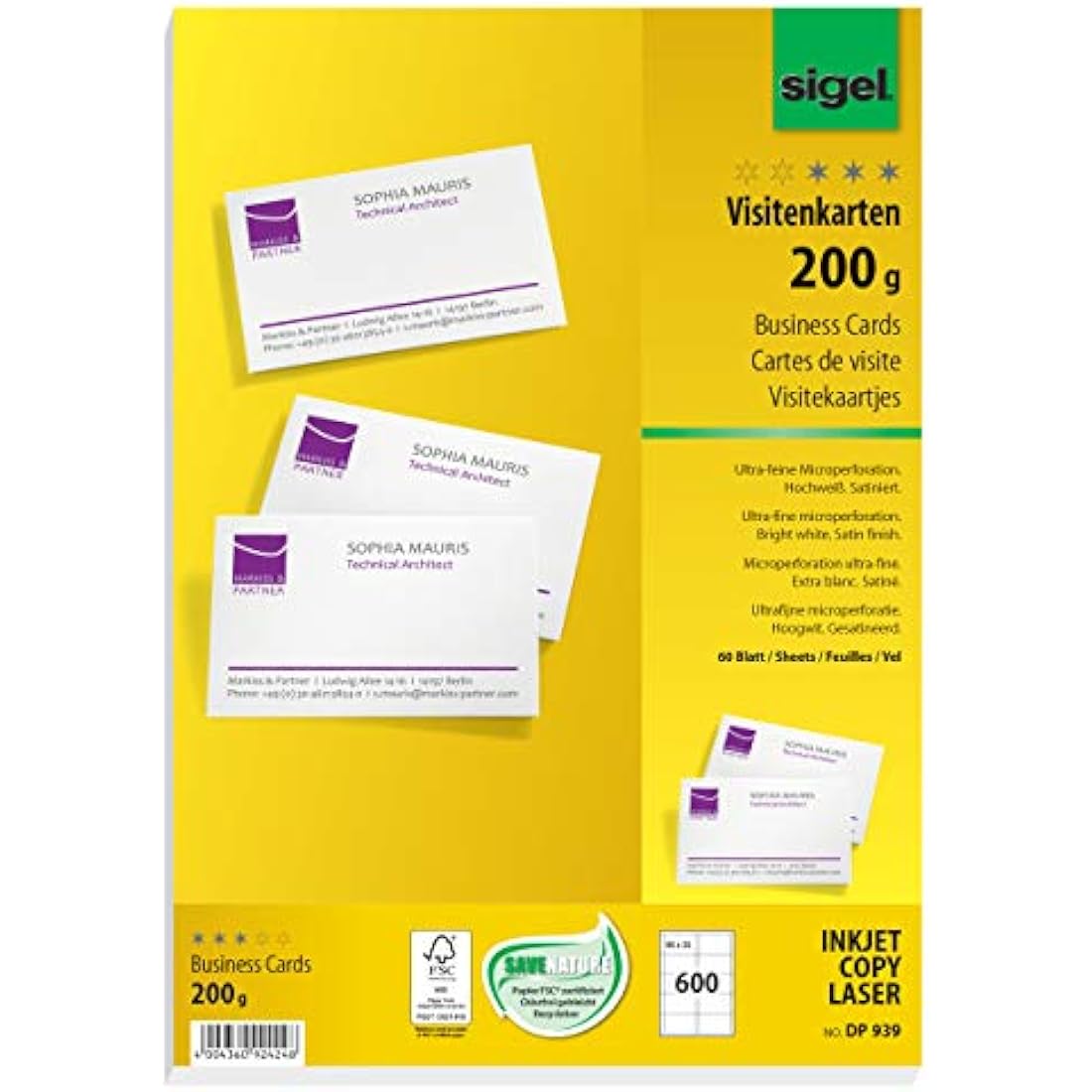 Sigel Business Cards | 85x55mm Printable White Microperforated, 600 Pack