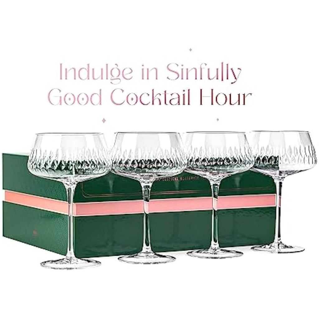 Glassique Cadeau Vintage Flamingo Coupe Glasses | Set of 4 Crystal Saucers