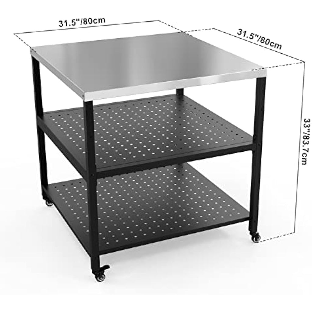 Heavy Duty Pizza Oven Stand | Stainless Steel Table with Wheels