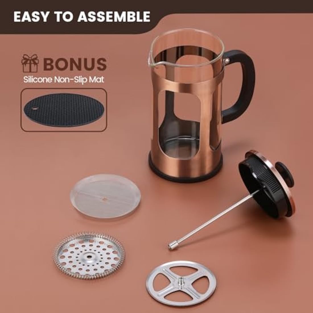 KOOYAT French Press Coffee Maker | 1000ml Copper & Borosilicate Glass