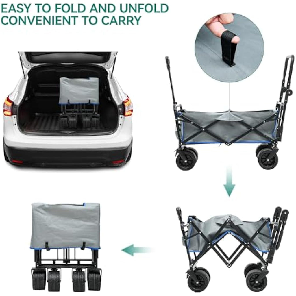 YITAHOME Foldable Beach Wagon – Heavy Duty Garden Trolley with Canopy