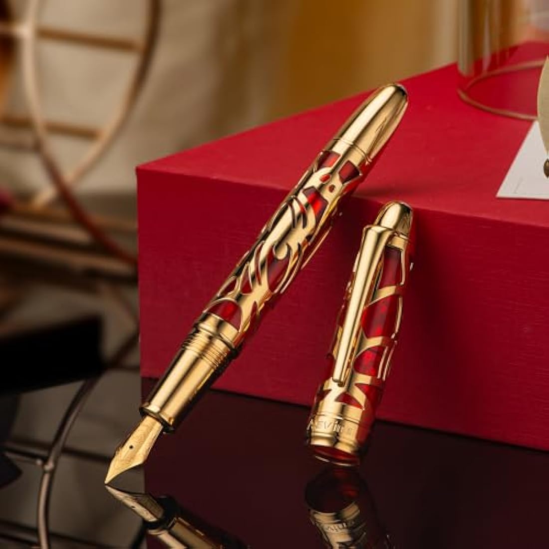 Asvine P80 Piston Fountain Pen – Red Skeleton Acrylic Extra Fine Nib