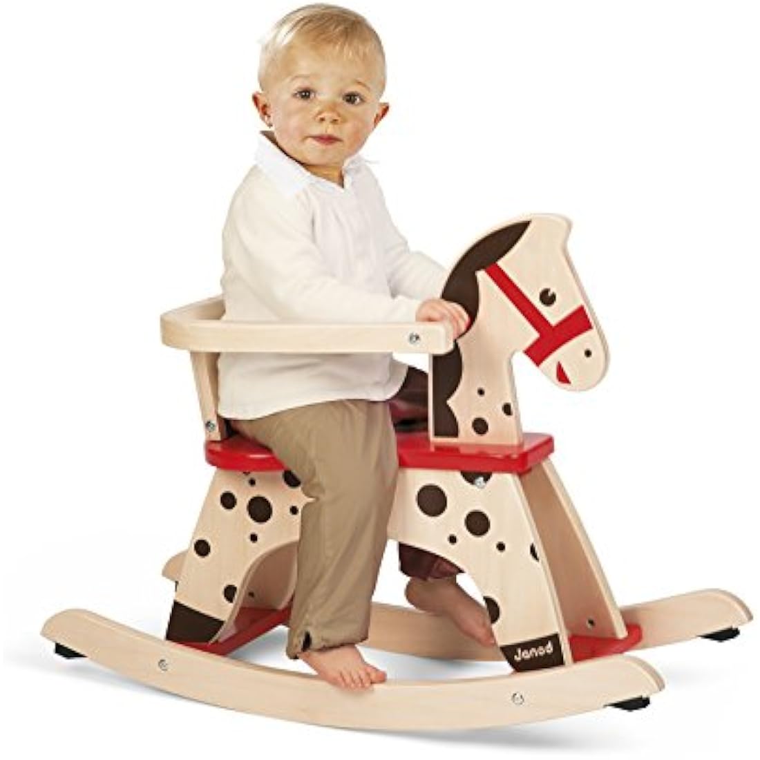 Janod Caramel Wooden Rocking Horse – Toddler Balance Toy, Brown/Red